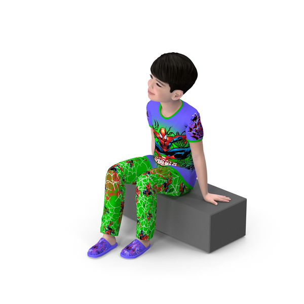 Child: Sitting Asian Boy in Spiderman Pajamas PNG & PSD Images