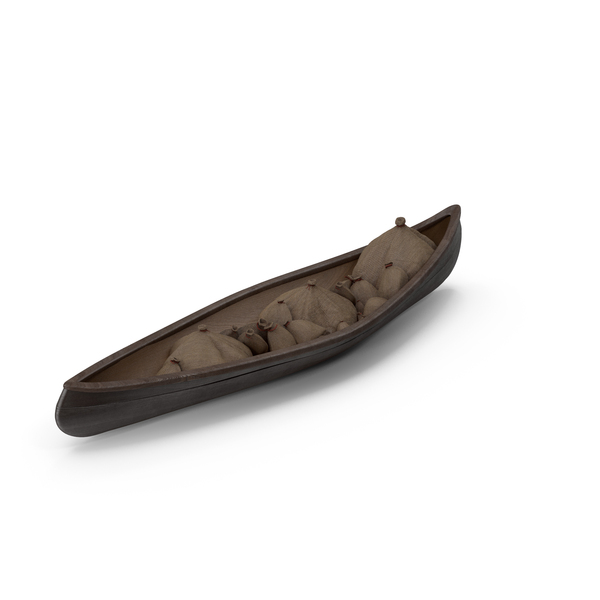 Canoe: Small Wooden Trading Boat With Sacks PNG & PSD Images