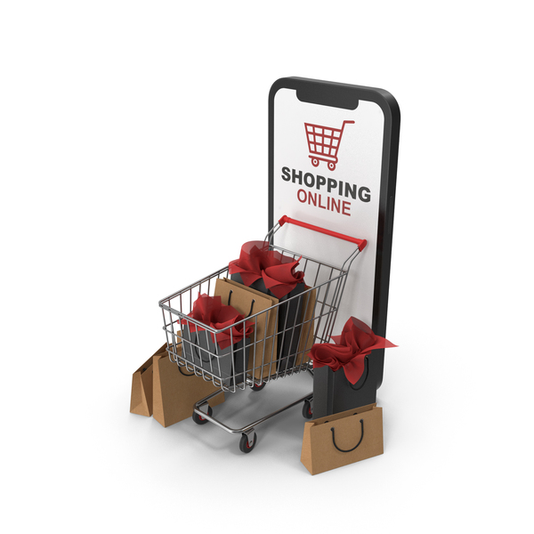 Smartphone with Shopping Cart and Shopping Bads PNG & PSD Images Smartphone with Shopping Cart and Shopping Bads PNG & PSD Images