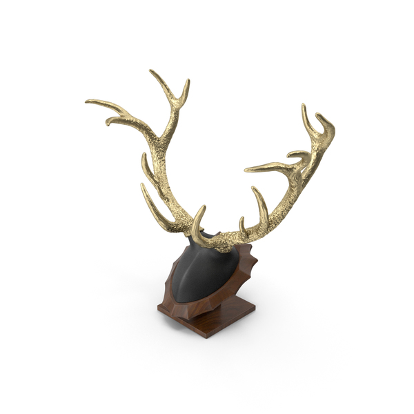 Deer Skull: Stag Antlers on a Pedestal Gold Plated PNG & PSD Images