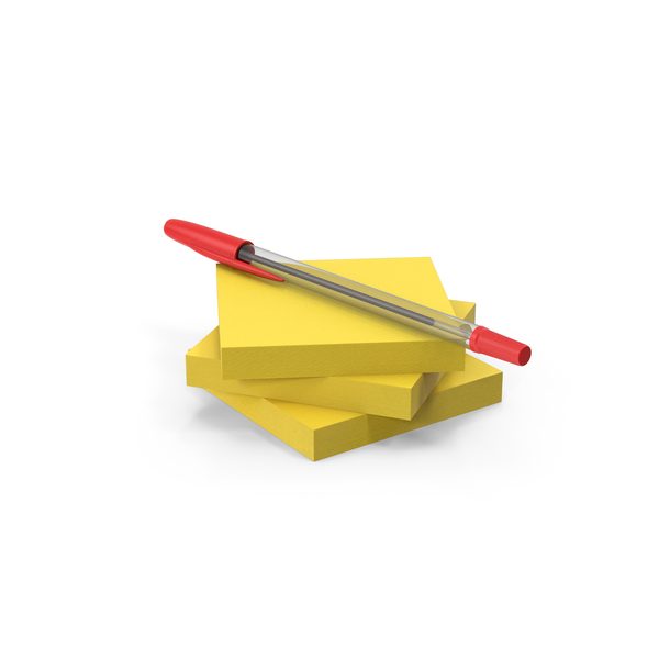 Notepad: Sticky Notes Stack With Ballpoint Red Pen PNG & PSD Images
