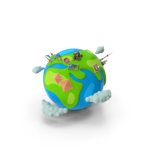 Stylized Miniature Earth With Landmarks PNG & PSD Images