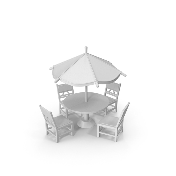 Patio Umbrella: Stylized Table With Four Chairs Gray PNG & PSD Images