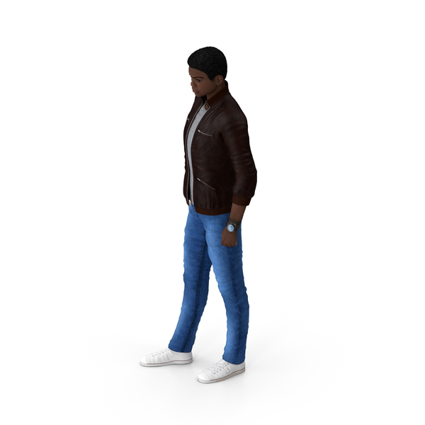 Man: Teenager Dark Skin Street Outfit Standing Pose PNG & PSD Images