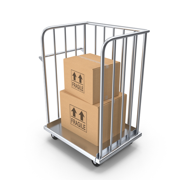 Transport: Trolley Platform High Railing With Cardboard Boxes PNG & PSD Images
