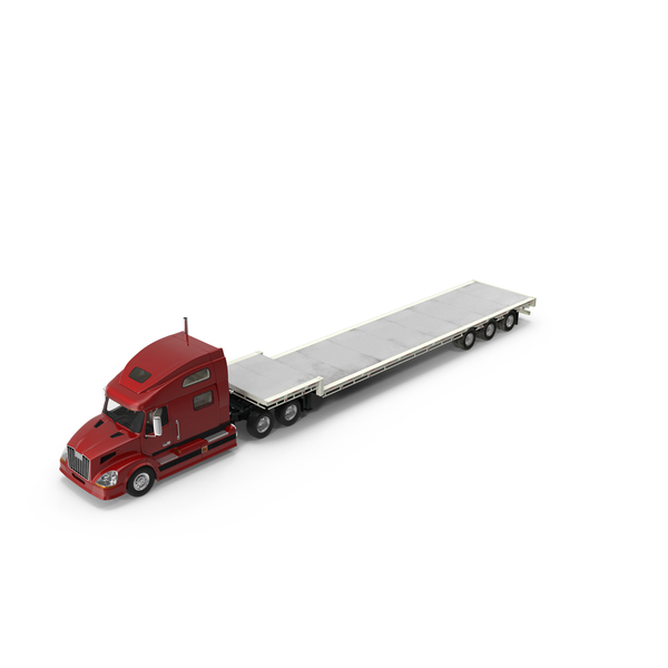 Flatbed: Truck and Single Drop Tri Axle Trailer PNG & PSD Images