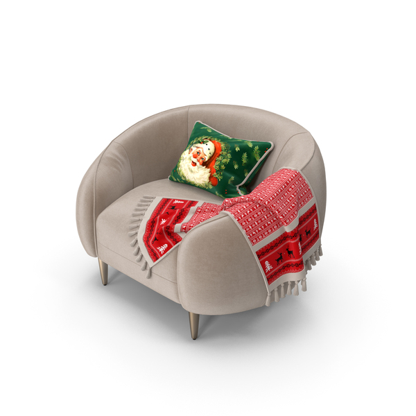 Arm Chair: Trudy Armchair with Christmas Pillow and Blanket PNG & PSD Images Arm Chair: Trudy Armchair with Christmas Pillow and Blanket PNG & PSD Images