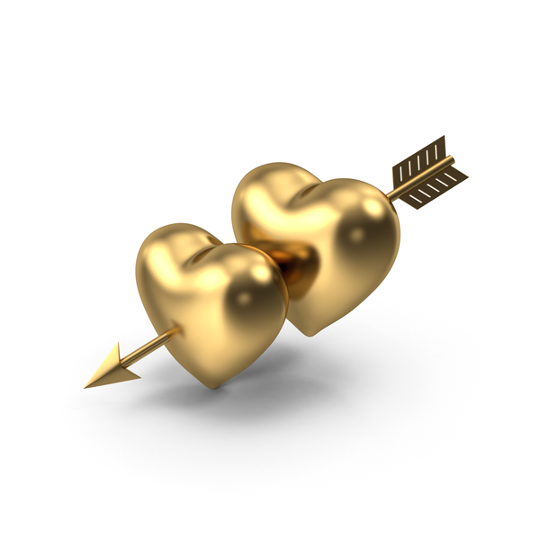 Heart Shape: Two Golden Hearts with Arrow PNG & PSD Images Heart Shape: Two Golden Hearts with Arrow PNG & PSD Images