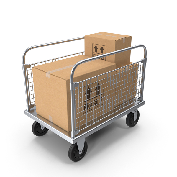 Transport: Two Railing Platform Trolley With Cardboard Boxes PNG & PSD Images Transport: Two Railing Platform Trolley With Cardboard Boxes PNG & PSD Images