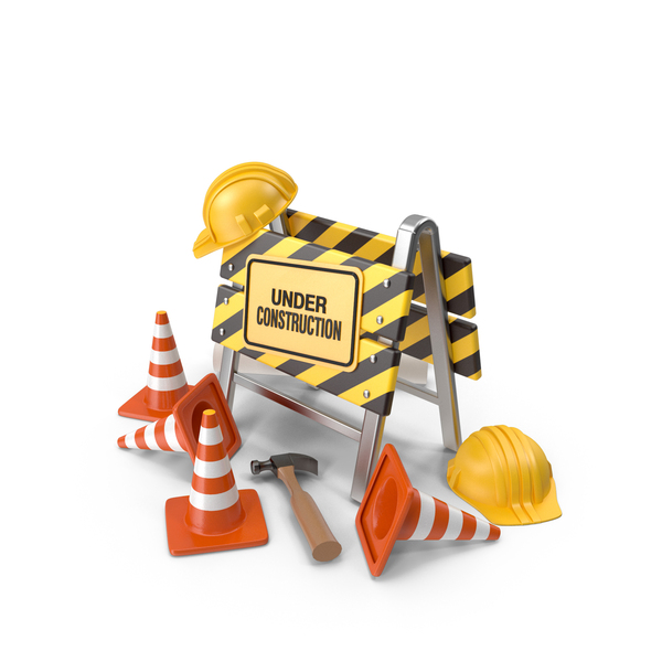 Traffic Signs: Under Construction Road Sign & Equipment PNG & PSD Images
