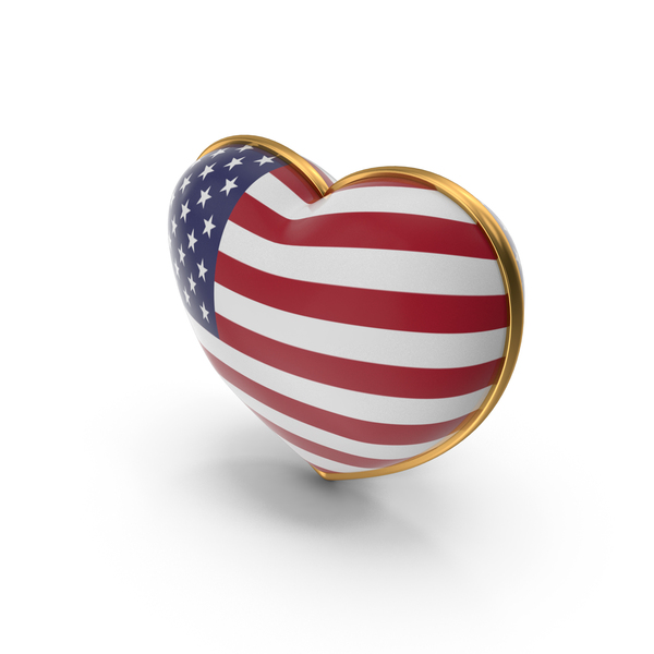 United States Country Flag In Heart Golden Frame PNG & PSD Images
