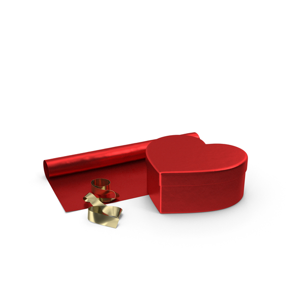 Valentines Shape Red Gift Box with Paper Roll and Gold Foil Ribbon PNG & PSD Images Valentines Shape Red Gift Box with Paper Roll and Gold Foil Ribbon PNG & PSD Images