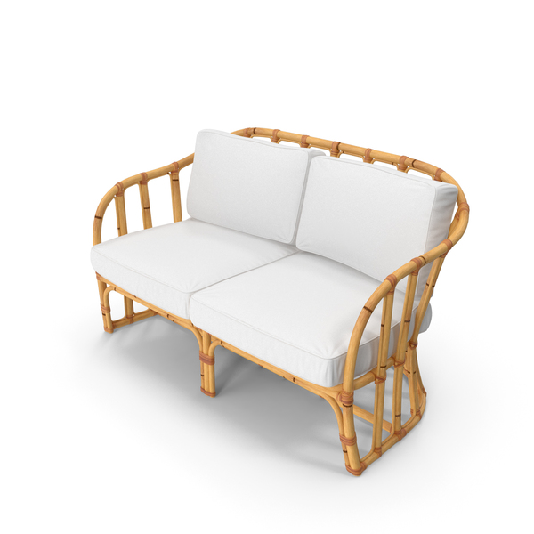 Loveseat: Vintage Bamboo Sofa with Cushions PNG & PSD Images