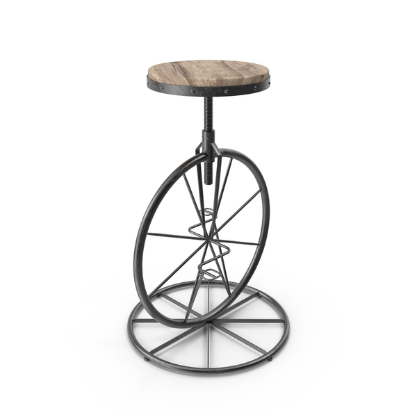Bar Stool: Vintage Industrial Charles Bicycle Wheel Barstool With Wooden Seat PNG & PSD Images