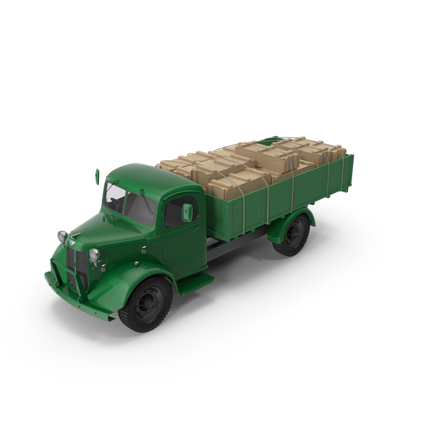 Transporter: Vintage Truck Loaded Green PNG & PSD Images