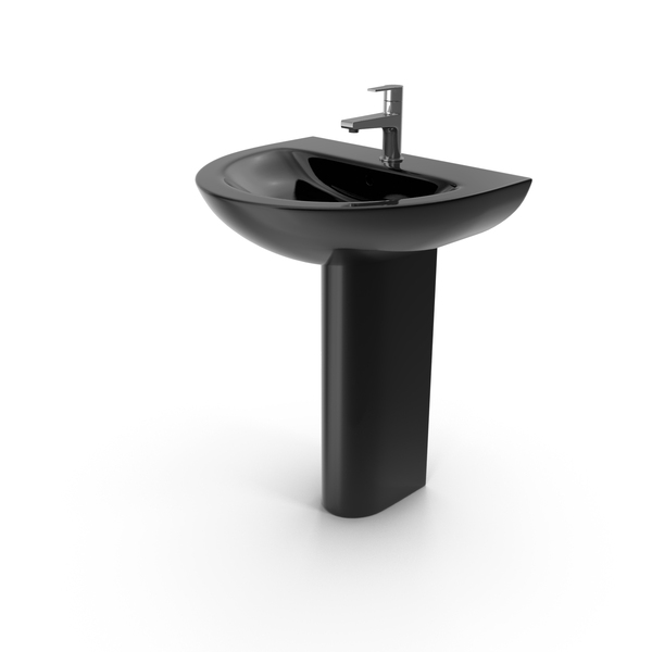 Bathroom Sink: Wash Basin with Full Pedestal Black PNG & PSD Images