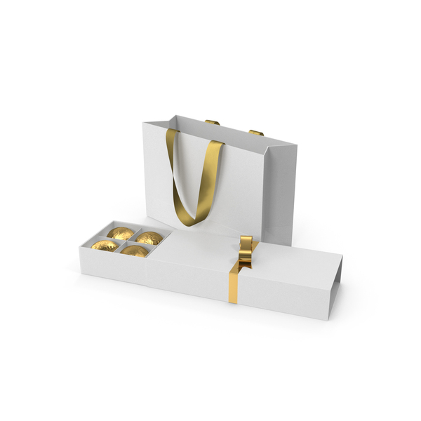 White Gift Box with Chocolate and Paper Bag PNG & PSD Images
