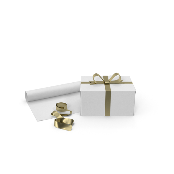 White Gift Box with Paper Roll and Gold Foil Ribbon PNG & PSD Images