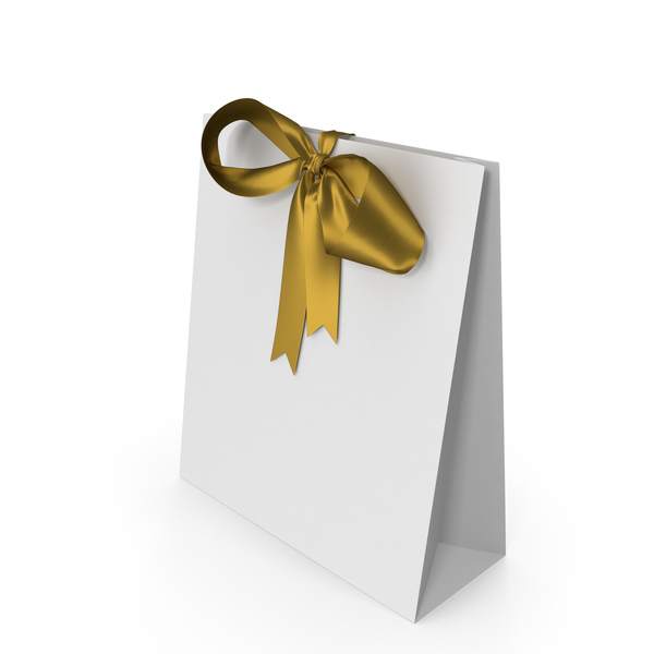 Gift Bag: White Packaging Paper with Gold Ribbon Bow PNG & PSD Images Gift Bag: White Packaging Paper with Gold Ribbon Bow PNG & PSD Images