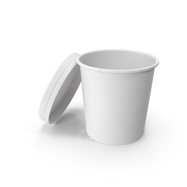 Container: White Paper Food Cup with Vented Lid Disposable Ice Cream Bucket 16 Oz 450 ml Open PNG & PSD Images
