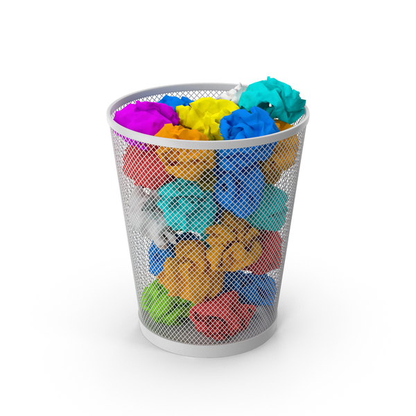 Dustbin: White Paper Trash Can With Colored Papers PNG & PSD Images