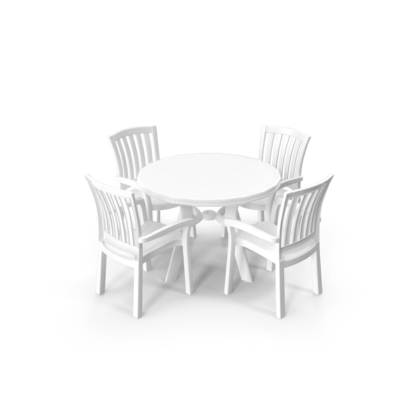 Dining Room Set: White Plastic Table With Chairs PNG & PSD Images