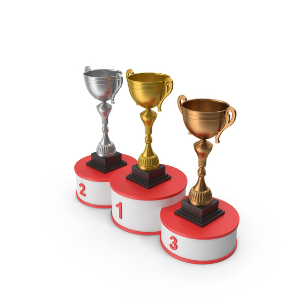 Sports: White Winners Podium with Trophy Cups PNG & PSD Images