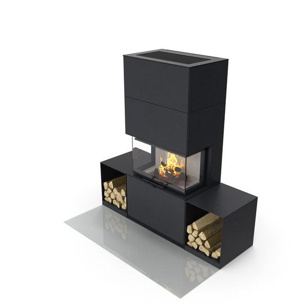 Wood Burning Fireplace Contura i51 with Log Storage PNG & PSD Images