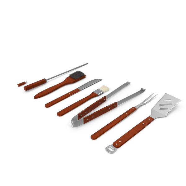 Cooking Utensil: Wood Handled BBQ Tool Set PNG & PSD Images Cooking Utensil: Wood Handled BBQ Tool Set PNG & PSD Images