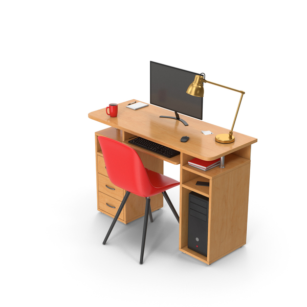 Wooden Camputer Desk Set PNG & PSD Images Wooden Camputer Desk Set PNG & PSD Images