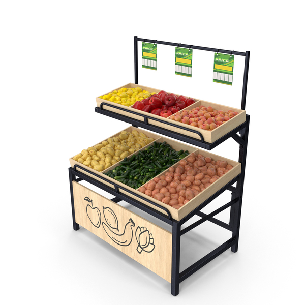 Market Stall: Wooden Display Rack With Fruits and Vegetables PNG & PSD Images Market Stall: Wooden Display Rack With Fruits and Vegetables PNG & PSD Images
