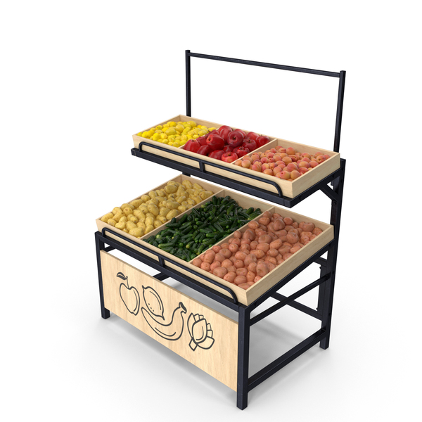 Market Stall: Wooden Display Rack With Fruits and Vegetables PNG & PSD Images Market Stall: Wooden Display Rack With Fruits and Vegetables PNG & PSD Images