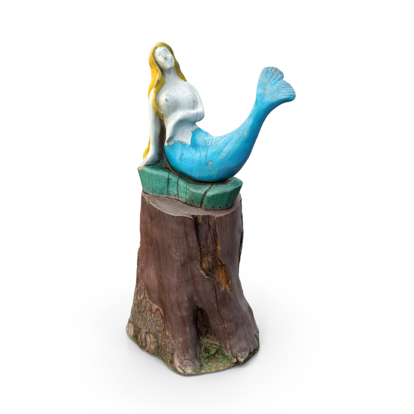 Sculpture: Wooden Mermaid On The Stump PNG & PSD Images