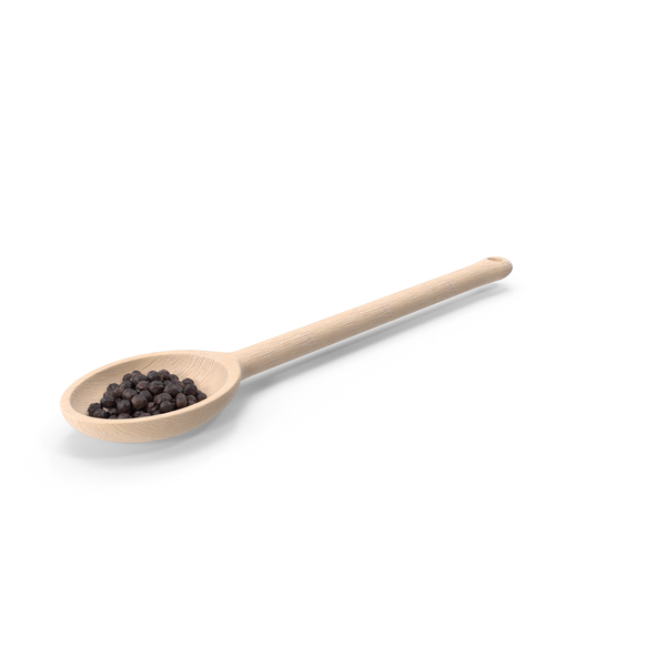 Peppercorn: Wooden Spoon of Black Peppercorns PNG & PSD Images