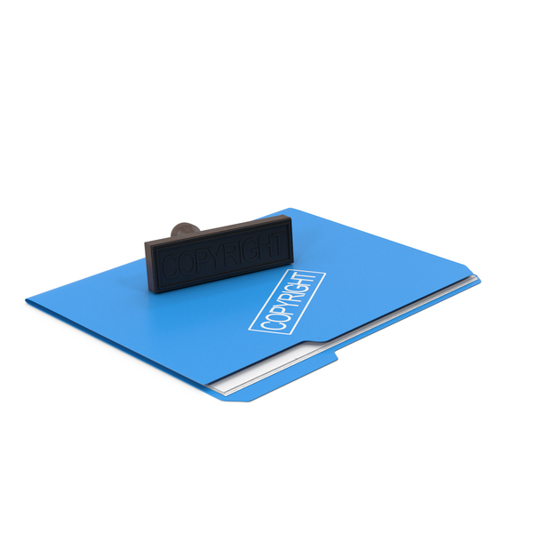 Rubber: Wooden Stamp Copyright And Blue Document Folder PNG & PSD Images
