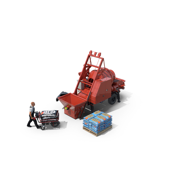 Construction: Worker with Cement and Concrete Mixer Pump PNG & PSD Images