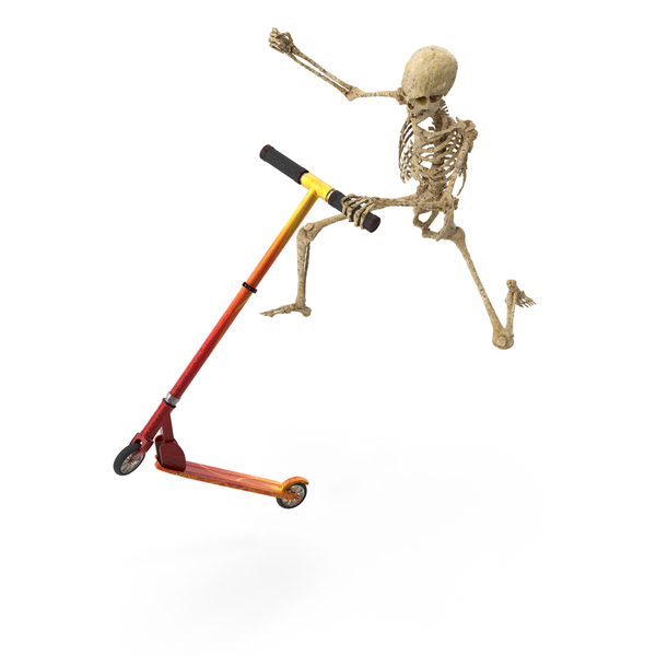Fighter: Worn Skeleton Performs A Jumping Stunt Over A Scooter PNG & PSD Images