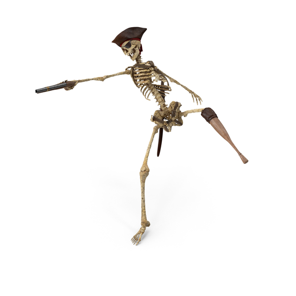 Worn Skeleton Pirate Aiming A Gun While Falling Backwards PNG & PSD Images