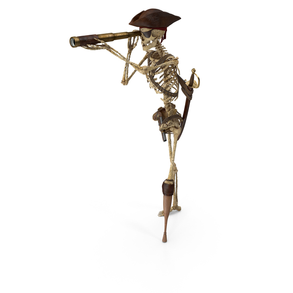 Fighter: Worn Skeleton Pirate Looking Through Spyglass PNG & PSD Images