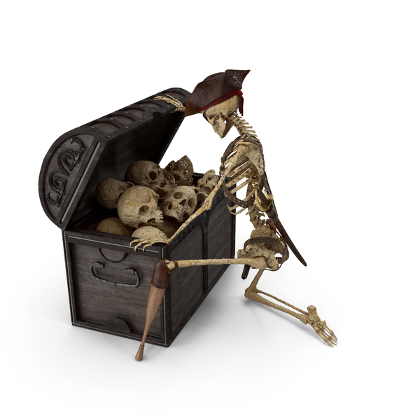 Worn Skeleton Pirate Opening A Chest Full With Skulls PNG & PSD Images