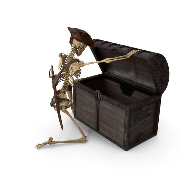 Safe: Worn Skeleton Pirate Opening An Empty Chest PNG & PSD Images