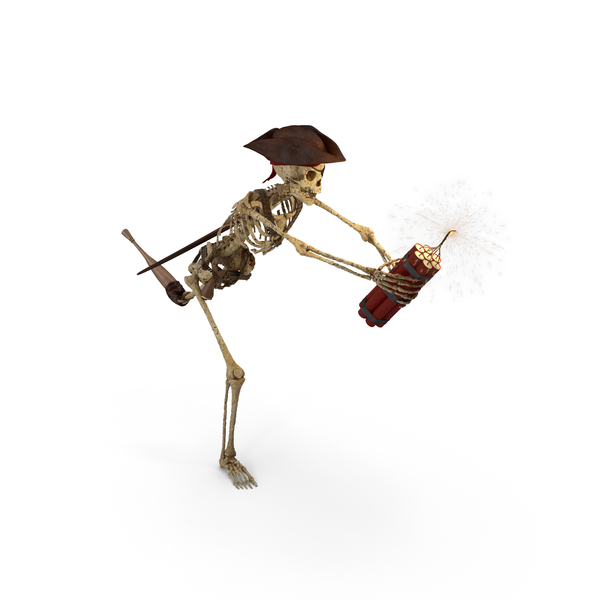 Game Character: Worn Skeleton Pirate Running with a TNT Dynamite Bomb PNG & PSD Images