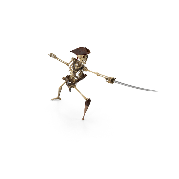 Characters: Worn Skeleton Pirate With Sword Stab Attacking PNG & PSD Images