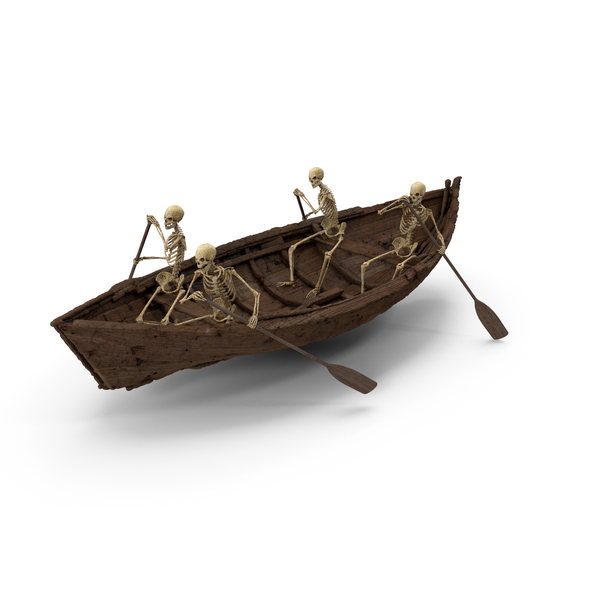 Skeleton Fighter: Worn Skeletons Oaring In Worn Old Wooden Boat PNG & PSD Images