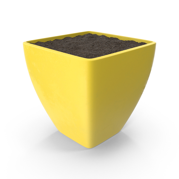 Yellow Flower Pot With Soil PNG & PSD Images