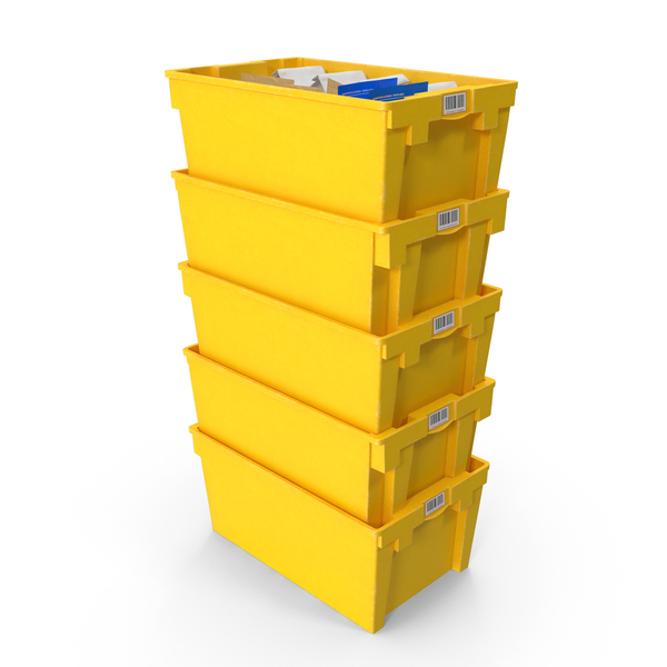 Crate: Yellow Plastic Bins Stack PNG & PSD Images