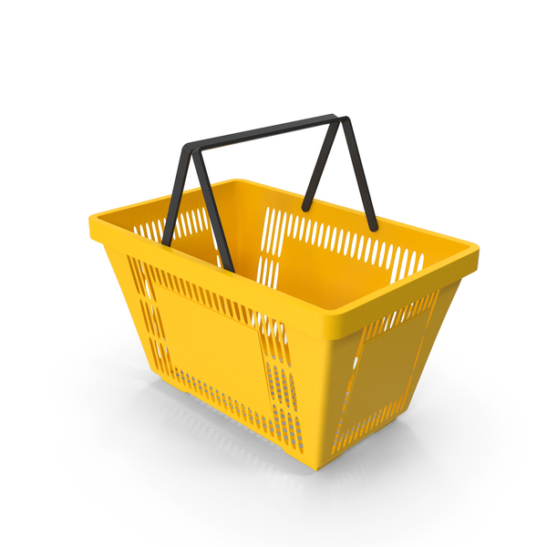 Yellow Shopping Basket With Plastic Handles PNG & PSD Images