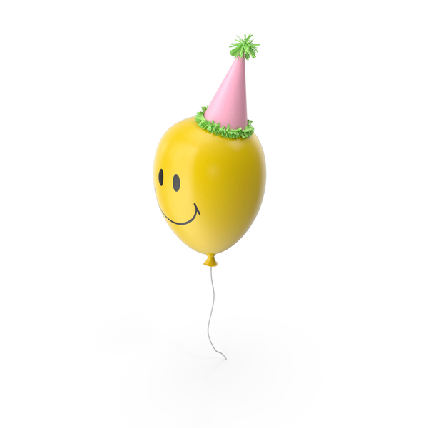 Balloons: Yellow Smiley Balloon with Pink Party Hat and Green Pom Pom PNG & PSD Images Balloons: Yellow Smiley Balloon with Pink Party Hat and Green Pom Pom PNG & PSD Images
