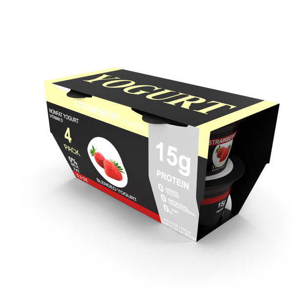 Yogurt Container 4 Pack Generic Strawberry Label PNG & PSD Images