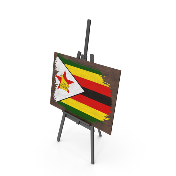 Easel: Zimbabwe Country Flag Paint On Wooden Board PNG & PSD Images